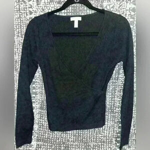 Leith Crossover Black Sweater Top, S